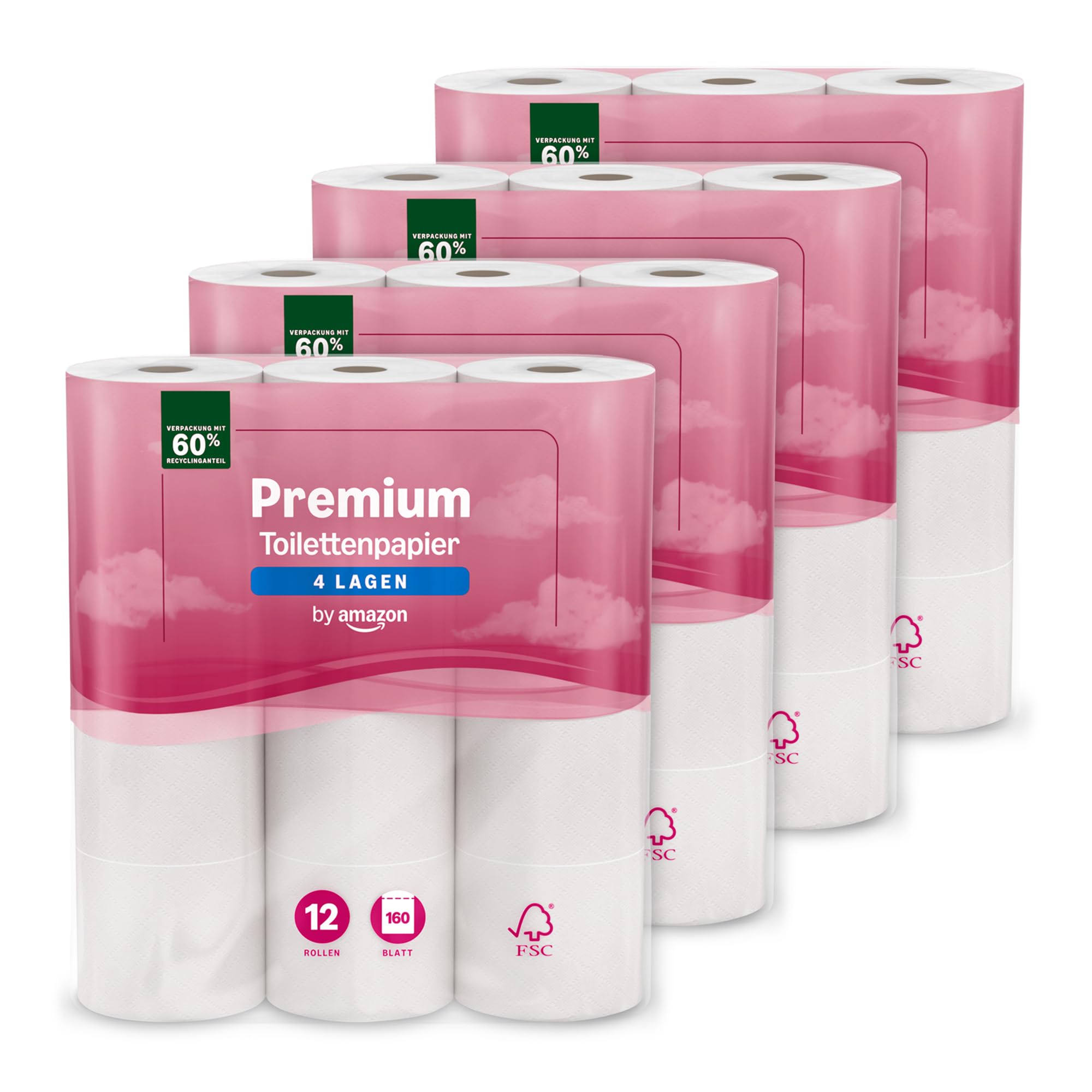 by Amazon Premium Toilet Paper 4 Ply 48 Rolls (4 Packs of 12) 160 Sheets per Rol