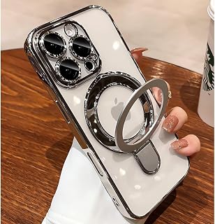 Magnetic Case for iPhone 16 Pro Case Clear Invisible Stand Built-in Camera Lens Protector Compatible with MagSafe Protective Case Cover for 16 Pro,Silver