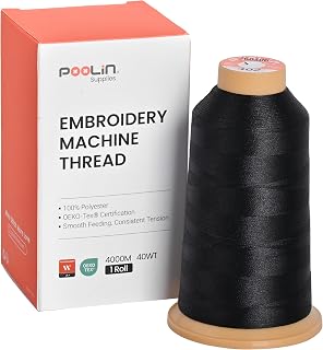 Poolin Polyester Machine Embroidery Thread 4000M 40WT Black 0402 | Smooth Feeding with Stable Tension for Clean, Consistent Stitching on Home and Commercial Embroidery Machines
