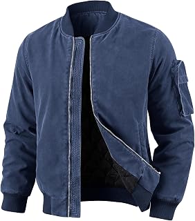 HOTIAN Winter Jacket Men's Warm Lined Jacket Bomber Jackets Winter Washed Quilted Jacket Lined Vintage Parka Outdoor Transition Jacket