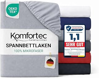 Komfortec Microfibre Fitted Sheet 200 x 200 cm Soft Fitted Sheet with Elasticated Edging for Mattresses up to 30 cm Grey Oeko-Tex Easy Care & Skin-Friendly 90 g/m²