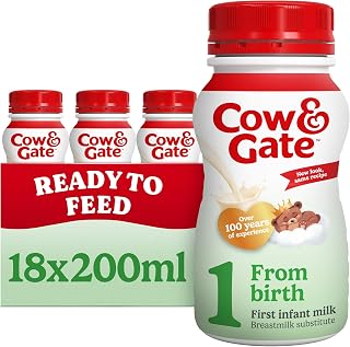 Cow & Gate 1 First Infant Baby Milk Liquid Formula from Birth, 18x200ml | Ready to use baby milk formula liquid