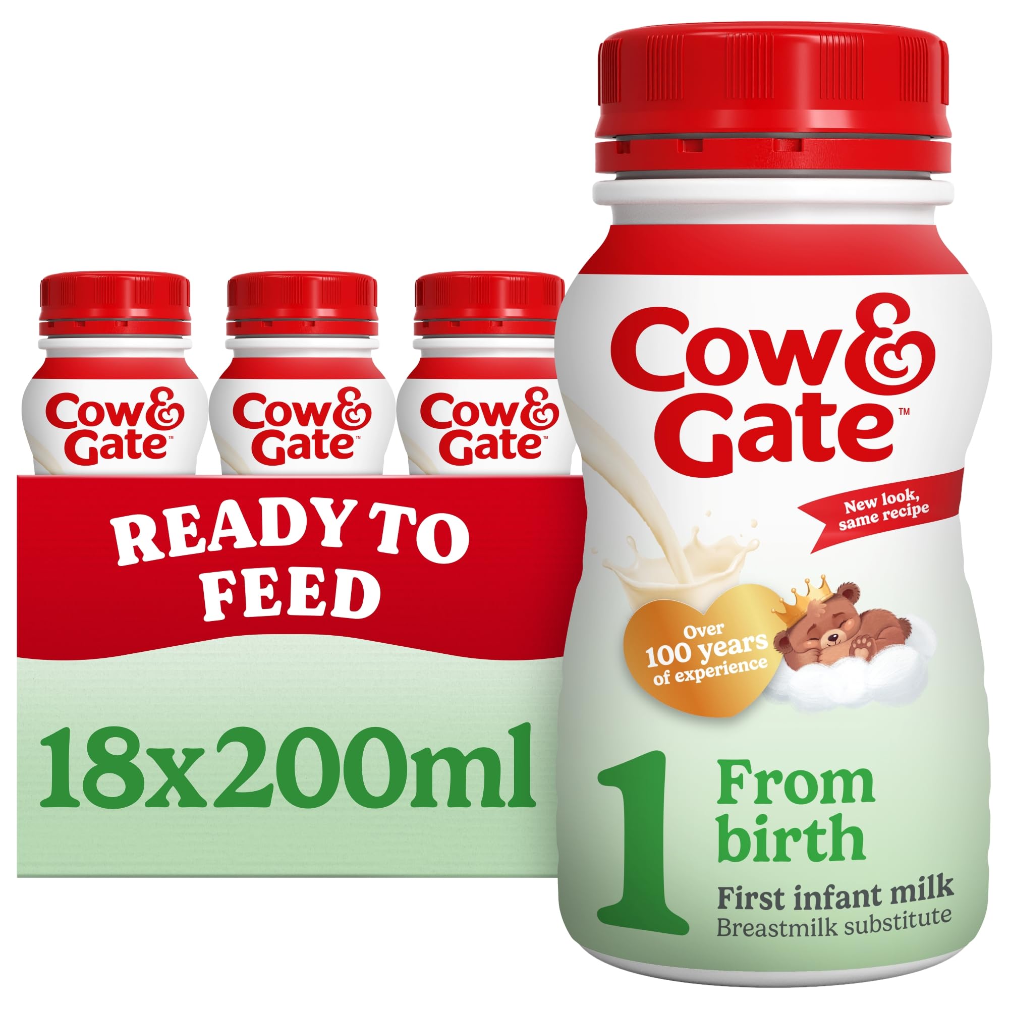 Cow & Gate 1 First Infant Baby Milk Liquid Formula from Birth, 18x200ml | Ready 