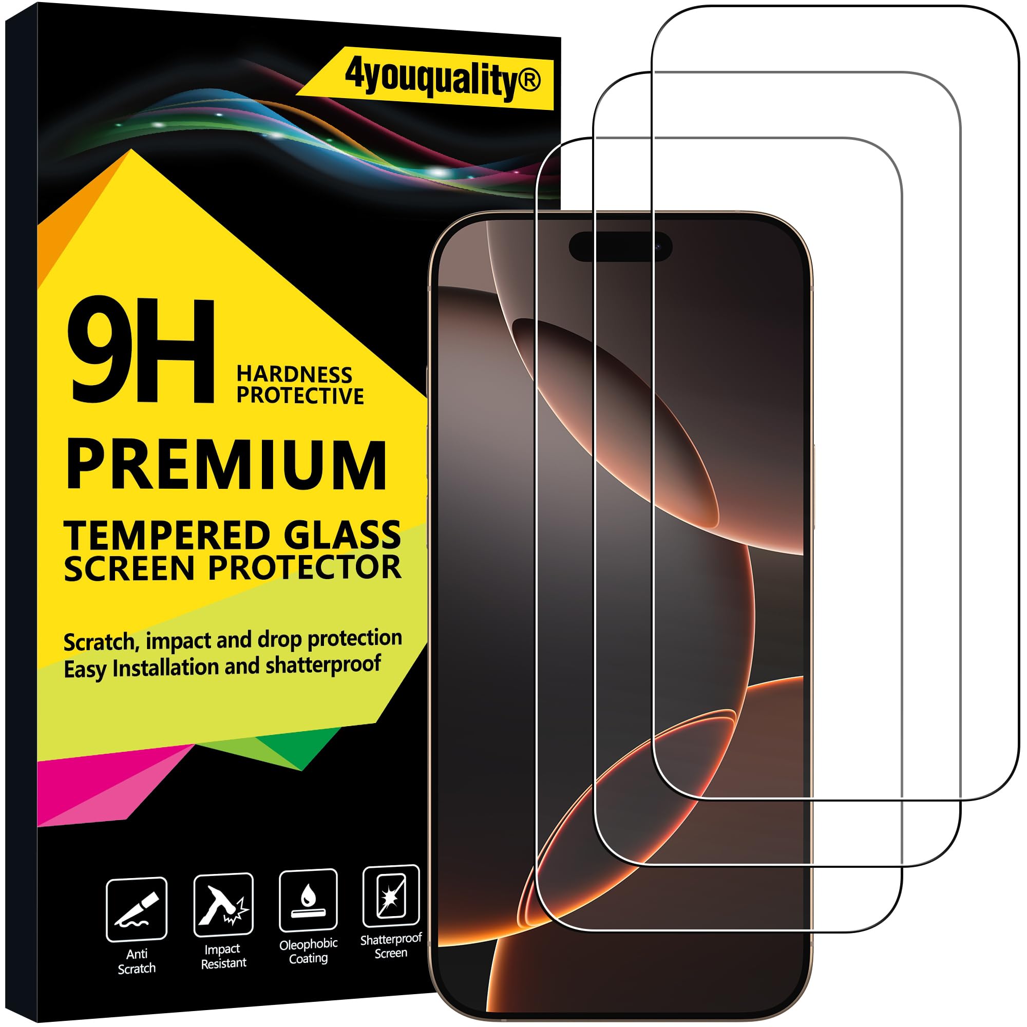 4youquality for iPhone 18 Pro Max/ 17 Pro Max/16 Pro Max Screen Protector | 3-Pa