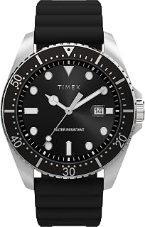 Timex Orologio da uomo Trend da 42 mm, cinturino in silicone nero, quadrante nero, cassa argentata TW2W71400