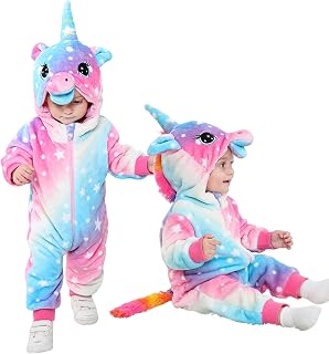 LOLANTA Unisex Baby Costume Rainbow Unicorn Dinosaur Dragon Onesie Onesie One Piece Plush Child Hooded Sweater Animal Shape