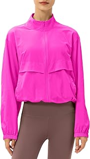 Locachy Women's Lightweight Sports Jacket with Zipper Stand Collar Windproof Sun Protection Outdoor Workout Jacket