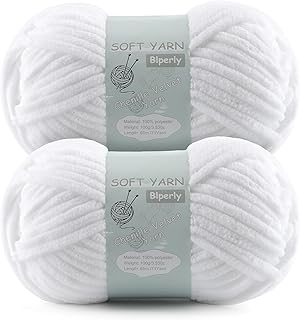 Chunky Chenille Yarn Velvet Soft Super Bulky Size 6 for Crocheting Knitting, Baby Blanket Yarn, 100g 71 Yds per Skein, Easy to Use for Scarves, Amigurumi, Crafts (2, Pure White)