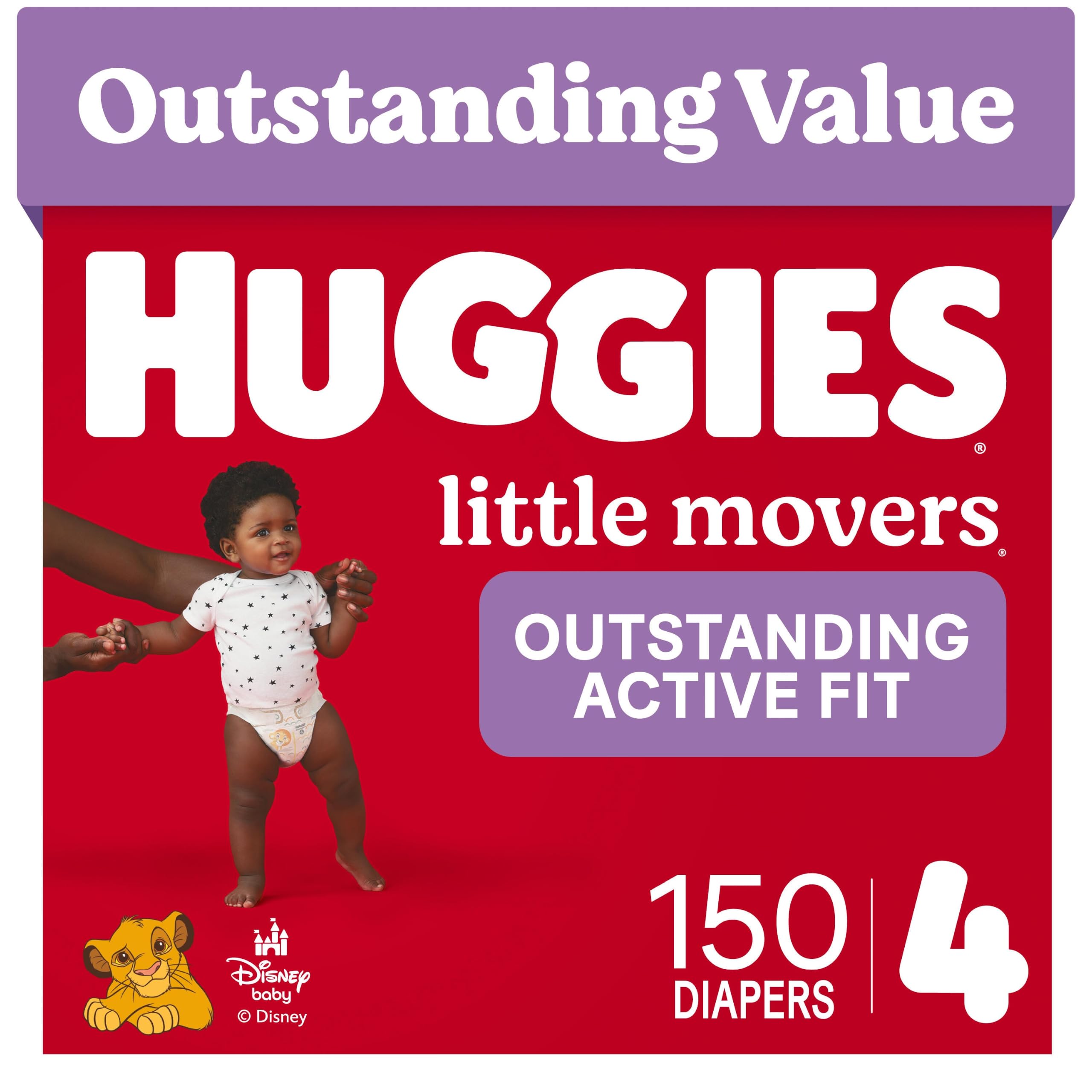 Huggies Little Movers Diapers Size 4, 150 Count (6 Packs of 25) | Double Grip St