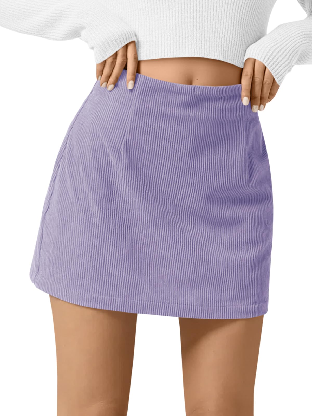 Wenrine Womens Corduroy Mini Skirt High Waisted A-line Short Skirts