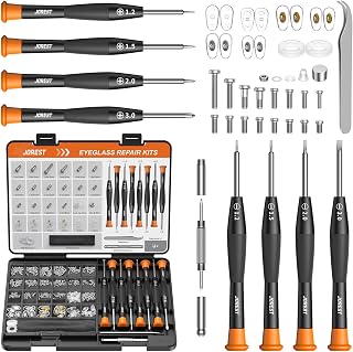 JOREST Eyeglass Repairing Kit,Glasses Fixing Tool kit Including Small Screws, Nose Pads, Tweezer, Cleaning Cloth and Precision Screwdrivers Suitable for Eyeglasses, Sunglasses, and Rimless Glasses