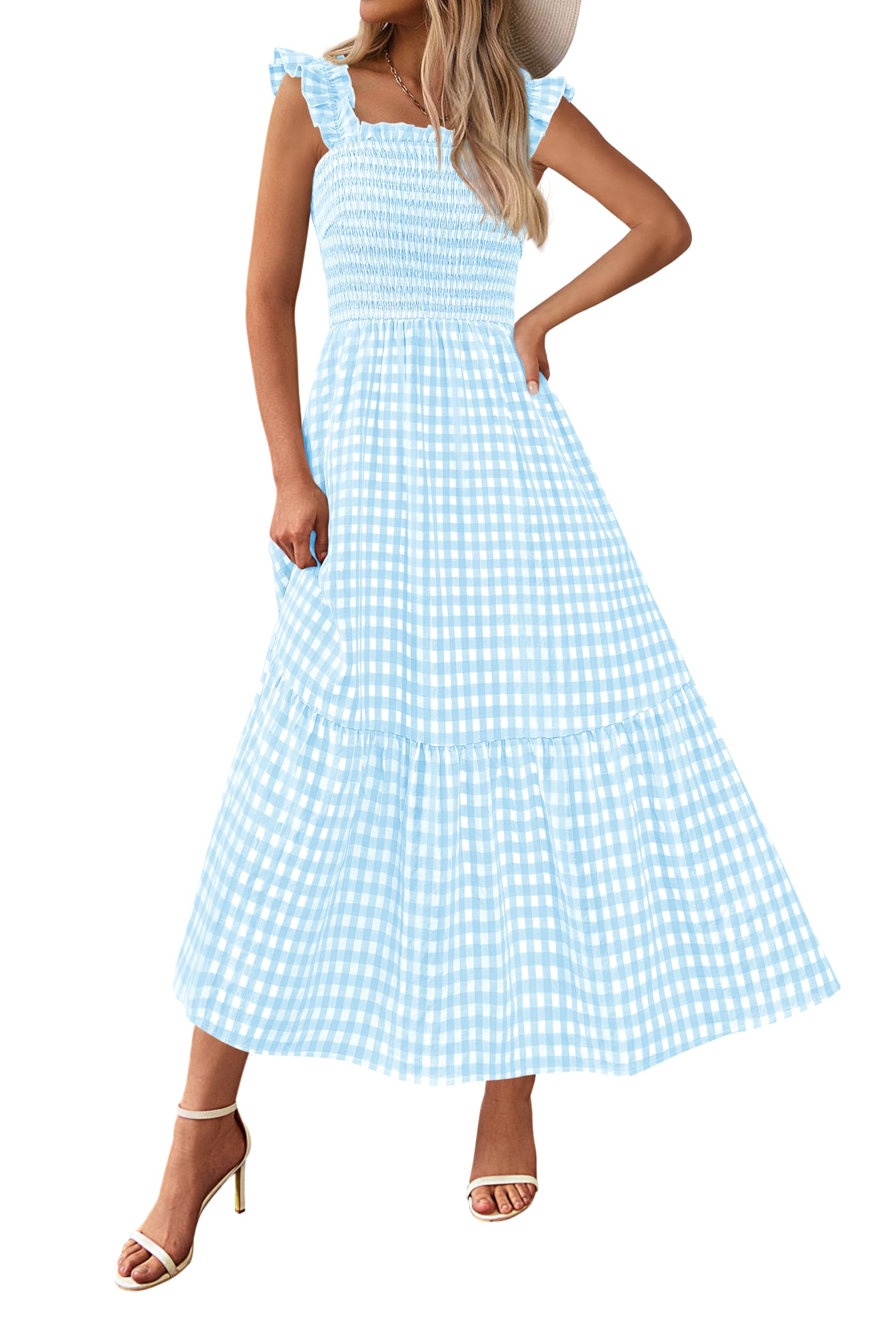 PRETTYGARDEN Abito estivo da donna casual con scollo quadrato con volant e cintu