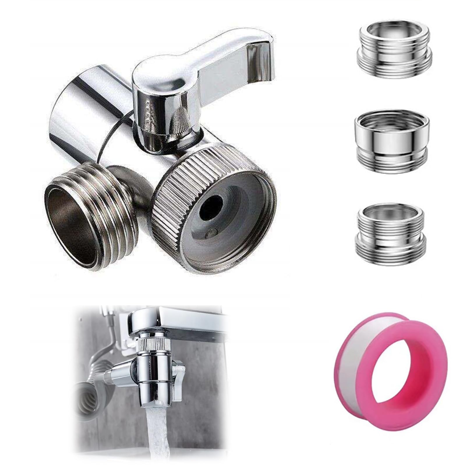3 Way Shower Diverter Valve, Faucet Switching With Aerator and M22/M24/G1/2 Adap
