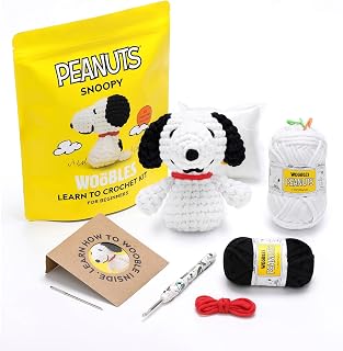 The Woobles Peanuts Snoopy Crochet Kit for Beginners | As seen on Shark Tank, Officially licensed Peanuts Snoopy: Easy Peasy Yarn, hook, safety eyes, stuffing, video tutorials