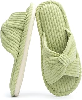 Chantomoo Women's Memory Foam Slippers for Home Bedroom Bathroom Spa Wedding Travel Hospital Open Toe Corduroy Slippers Non-Slip Cozy Comfortable