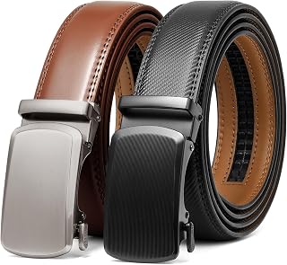 SENDEFN 2 Pack Ratchet Belt Men, Men Leather Belts in Gift Set Box for Dress Casual, Size Adjustable Trim to Fit