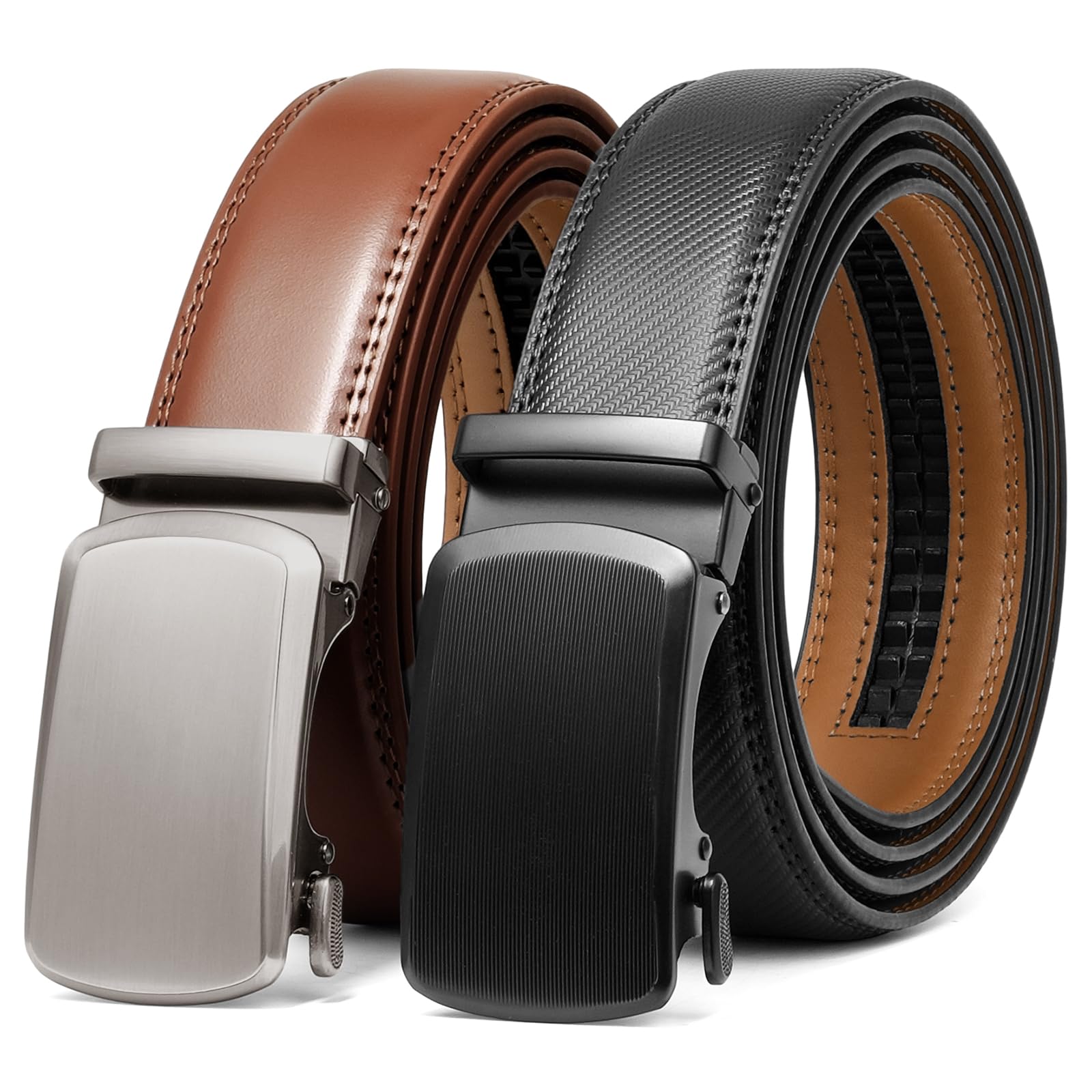 SENDEFN 2 Pack Ratchet Belt Men, Men Leather Belts in Gift Set Box for Dress Cas