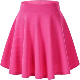 EXCHIC Women's Casual Basic Versatile Stretchy Waist Skirt Flared Pleated Mini Skater Skirt