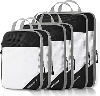 NICOSHOW 6 Set Compression Packing Cubes, Compressible Travel Packing Cubes Travel Essentials, Luggage Organizers for Carry-on Suitcase, Black