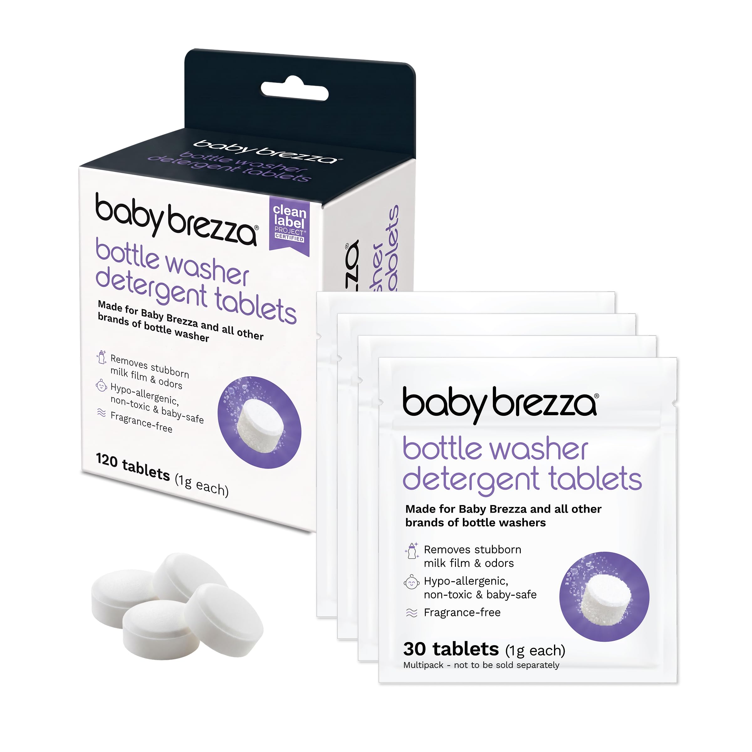 Baby Brezza Detergent Soap Tablets for All Brands of Bottle Washers, 120 Tablets