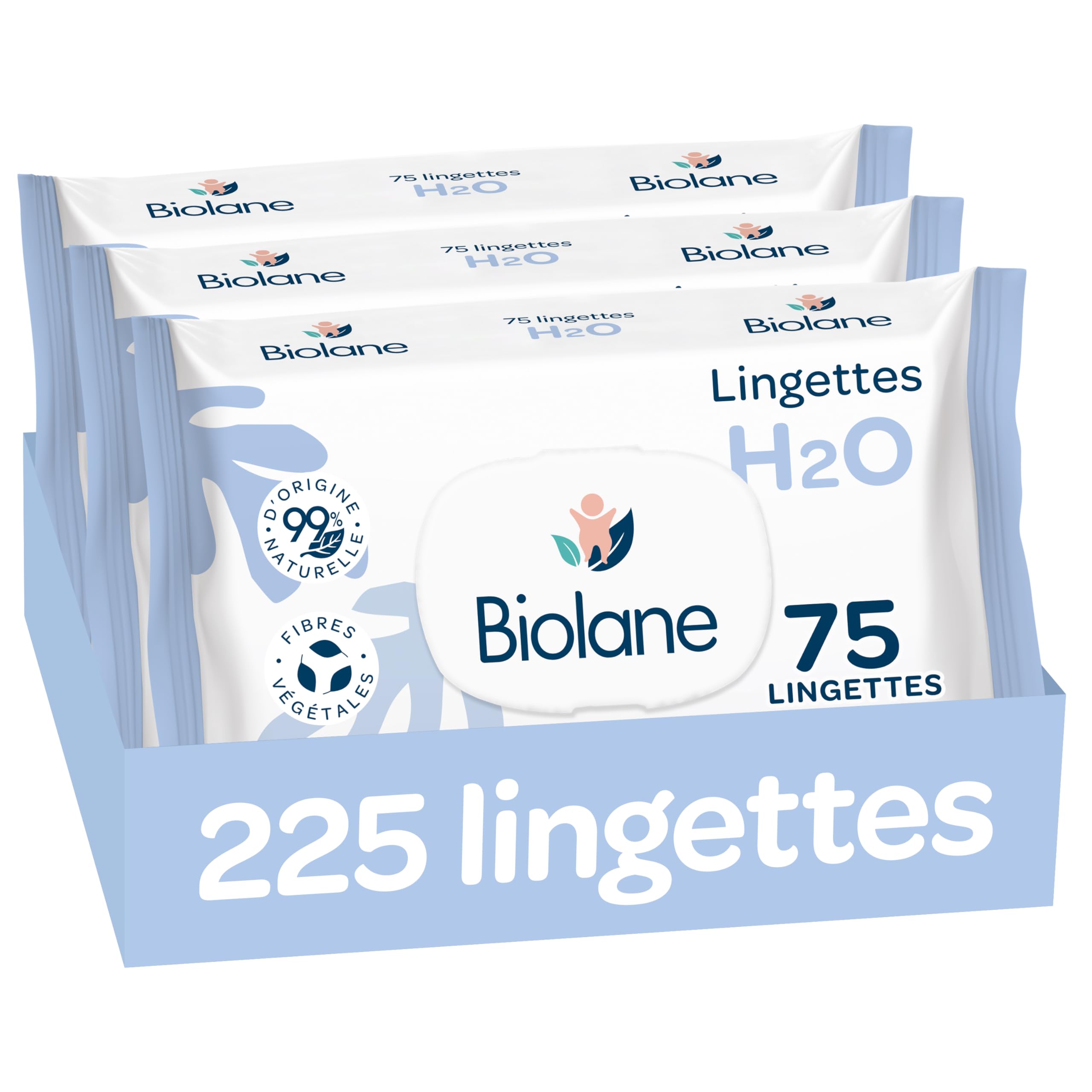 BIOLANE - Baby Wipes with Water - 225 Wipes - Pack of 3 x 75 - Gentle and Effect