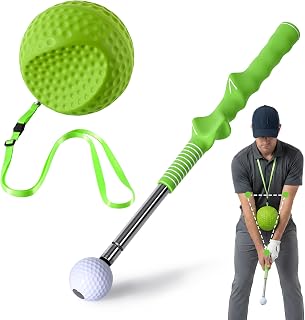 Golf Swing Trainer Set, Grip Aid Ball & Retractable Click Trainer