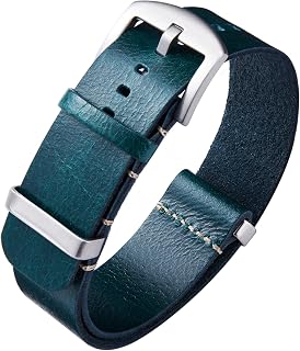 BINLUN Leather Watch Straps Crazy Horse Oiled Leather Watch Bands 18mm 19mm 20mm 21mm 22mm 24mm Replacement One-Piece Watchbands for Men and Women Silver & Black Buckle
