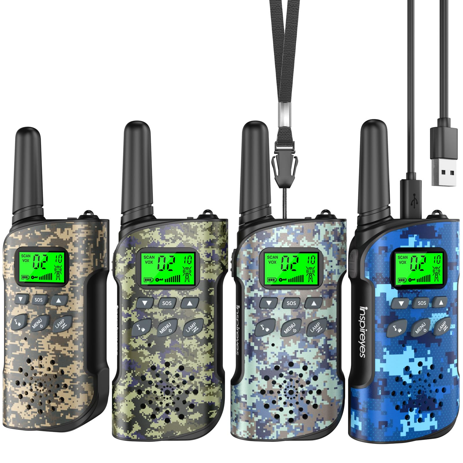 Inspireyes Kids Walkie Talkies Rechargeable Long Range 2-Way Radios 4 Pack | Toy