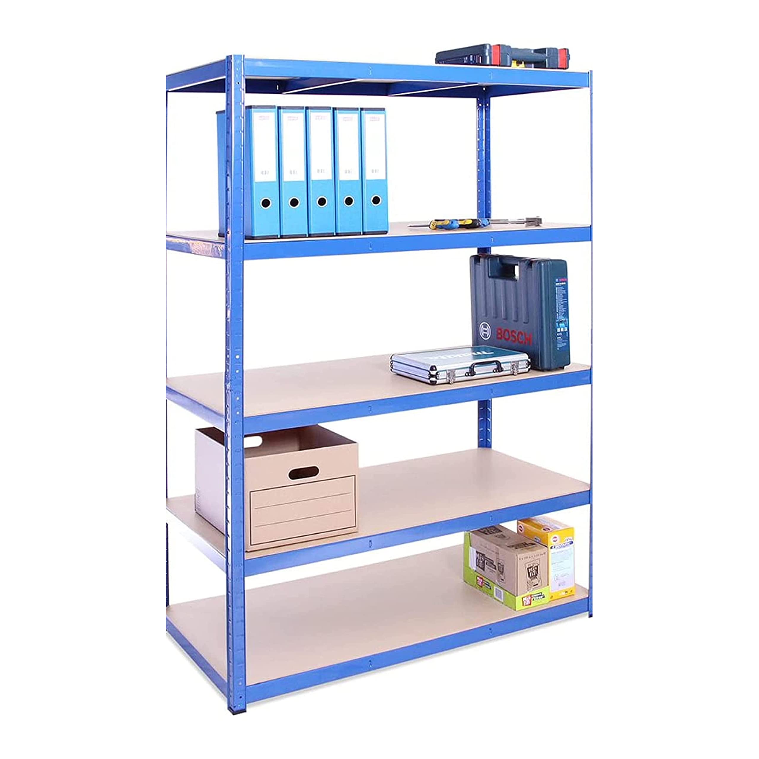 G-Rack Garage Shelving Unit: 180cm x 120cm x 60cm | Single bay, Blue 5 Tier Unit
