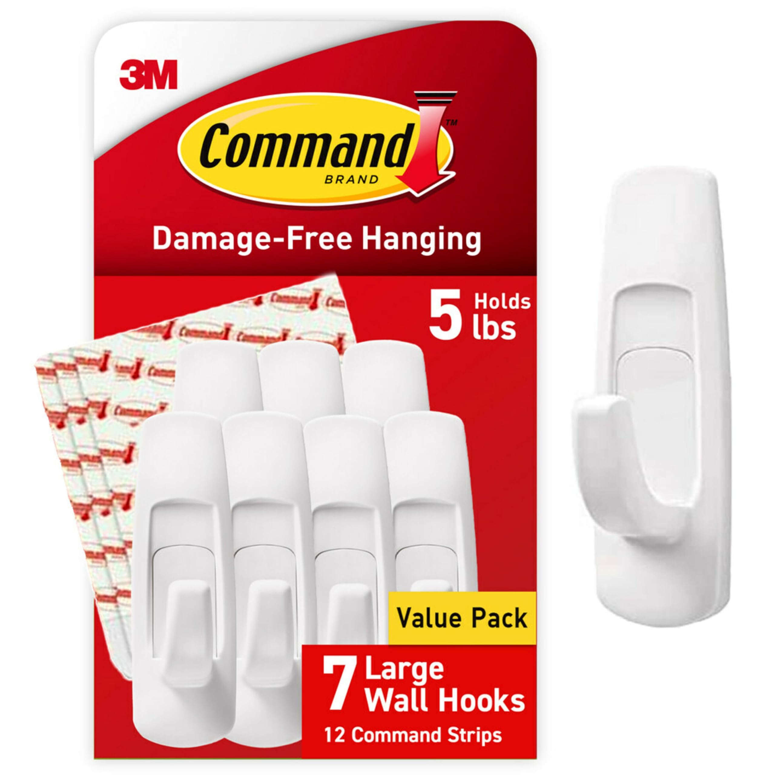 Command Large Utility Hooks, 7-Hooks, 12-Strips, Organize Damage-Free | Damage-F