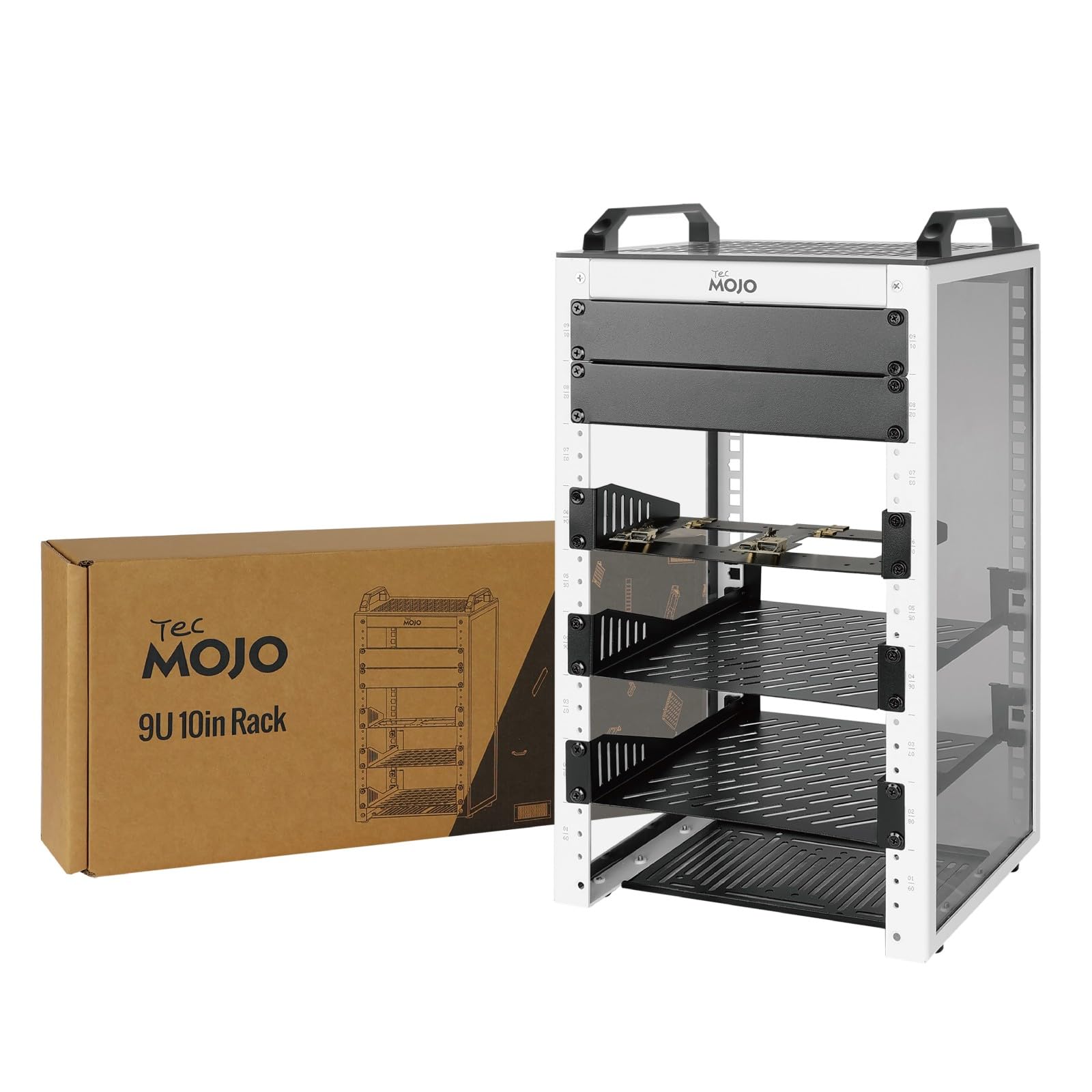 Tecmojo 9U Network Rack, 10 inch Mini Server Rack with 2 Side Translucent Panels