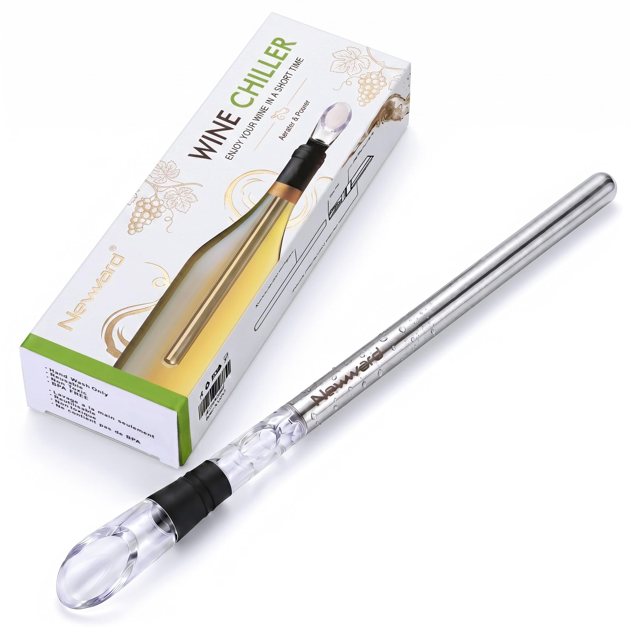 Wine Chiller, 3-in-1 Stainless Steel Wine Bottle Cooler Stick - Rapid Iceless Wi