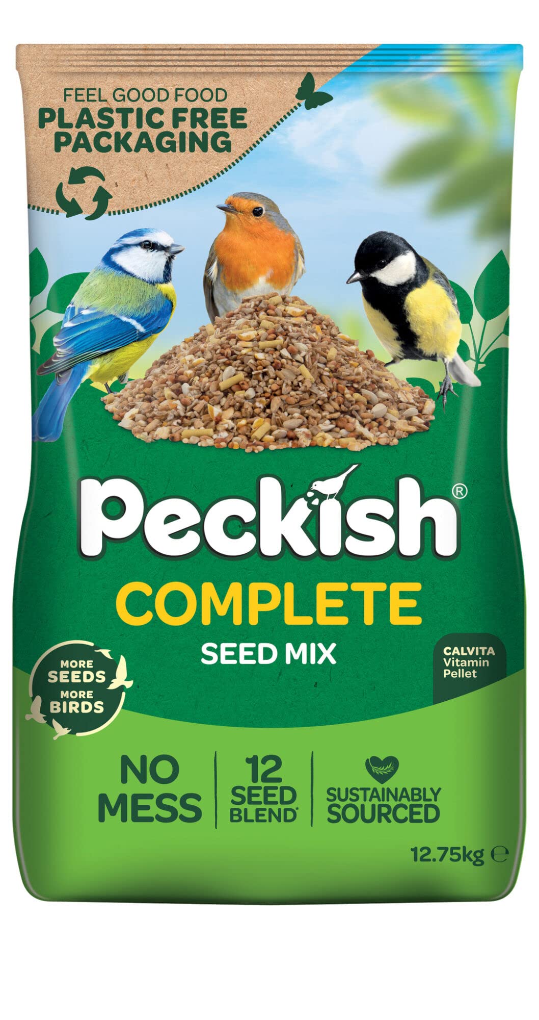 Peckish 60050105 Complete Seed and Nut No Mess Wild Bird Food Mix, 12.75kg, tran