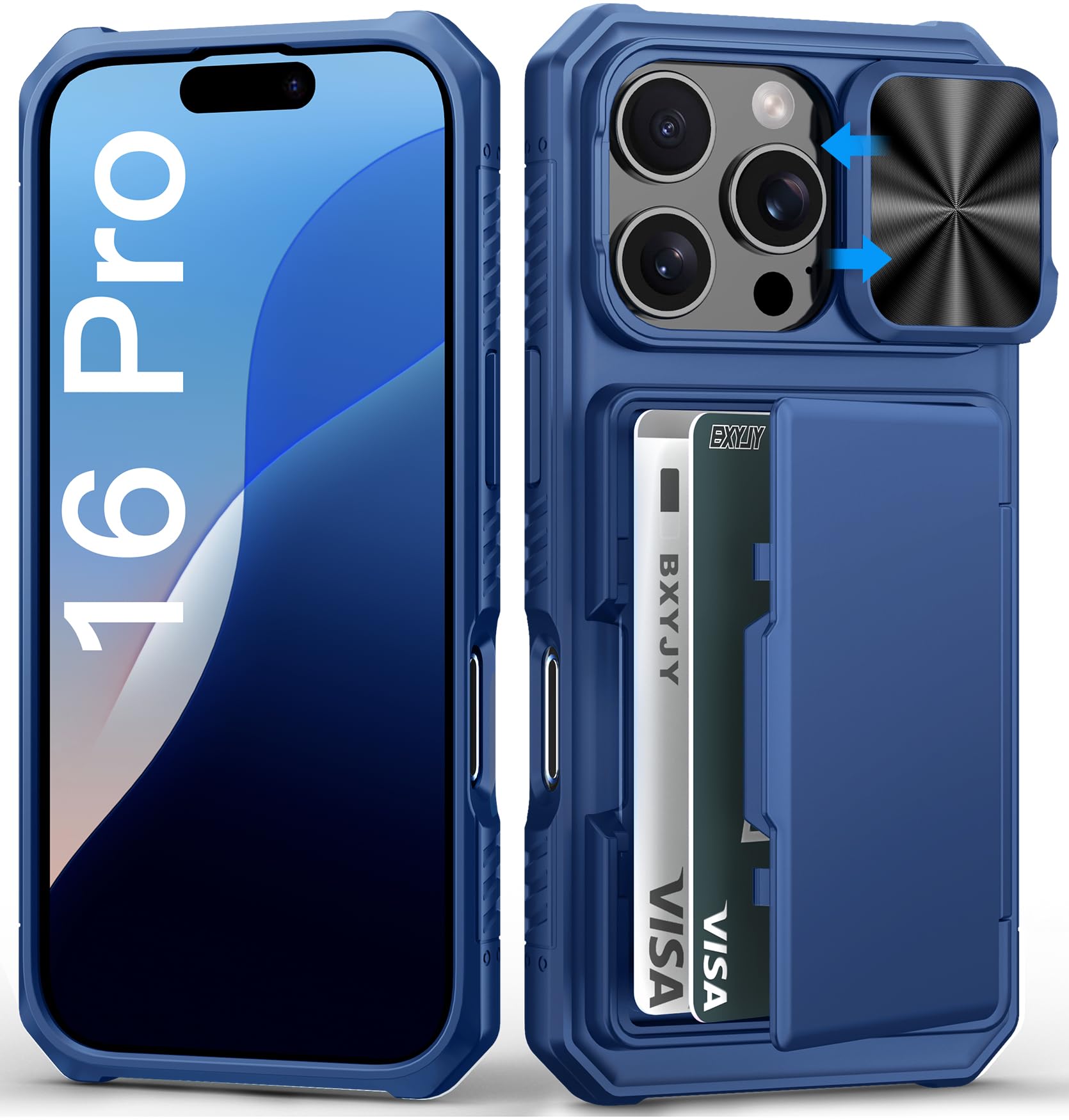 BXYJY for iPhone 16 Pro Case Wallet, Credit Card Holder (4-5 Cards), Blue