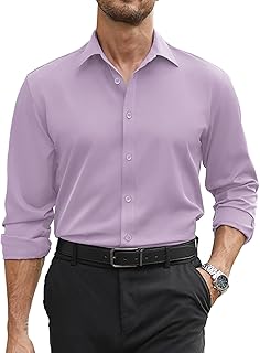 COOFANDY Mens Stretch Long Sleeve Button Down Shirt Regular Fit Formal Work Shirts