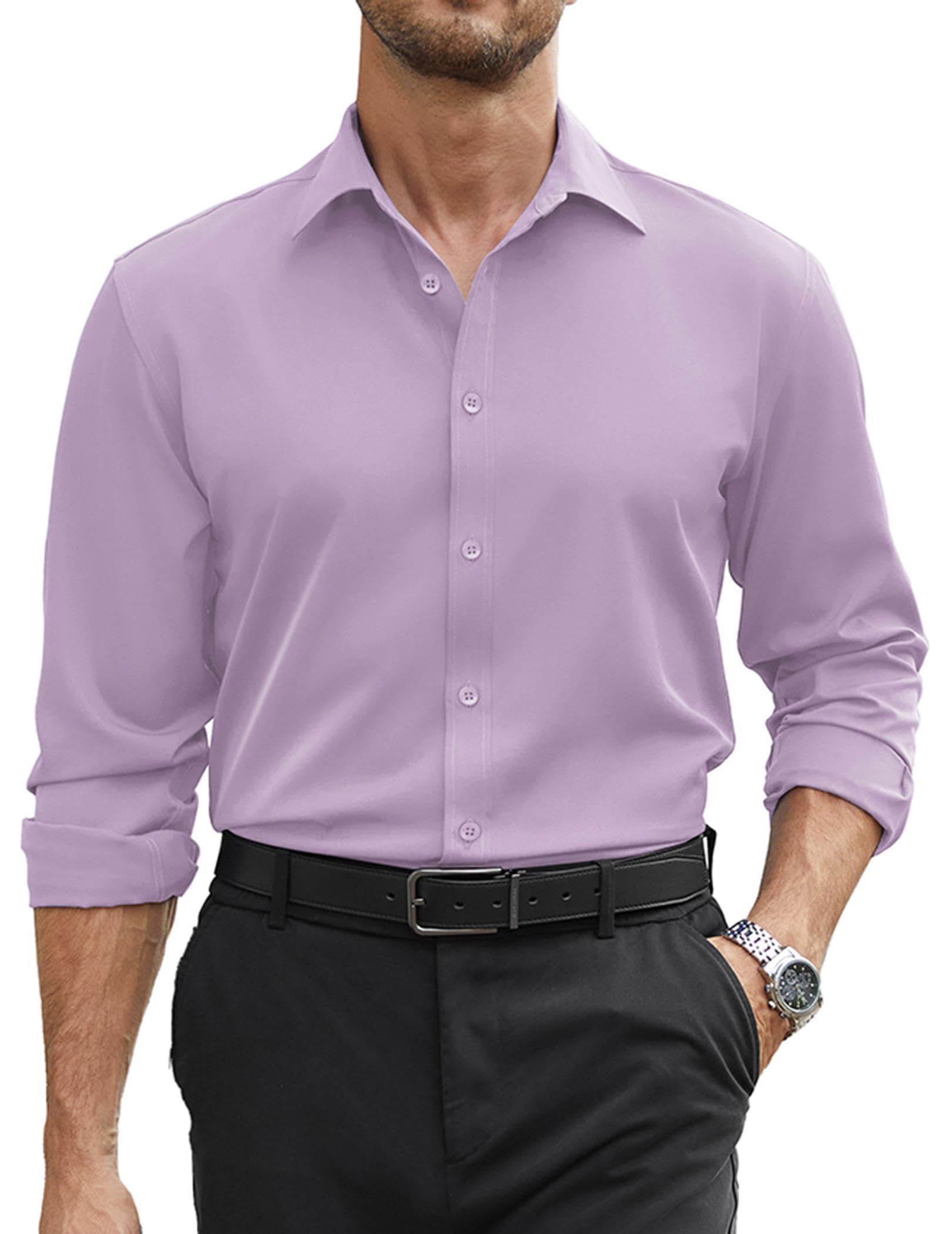COOFANDY Mens Stretch Long Sleeve Button Down Shirt Regular Fit Formal Work Shir