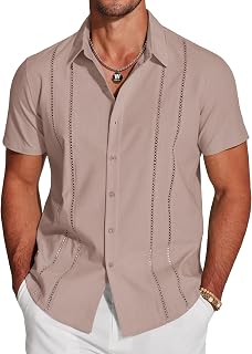 COOFANDY Men's Cuban Guayabera Shirt Short Sleeve Button Down Shirts Casual Summer Beach Shirts