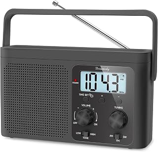 DreamSky AM FM Radio Portable Shortwave Radio Battery Powered/Plug in Wall | for Home Outdoor, Strong Reception, Large Dial Easy to Use, Digital Time Display, Transistor Antenna, Seniors Small Gift