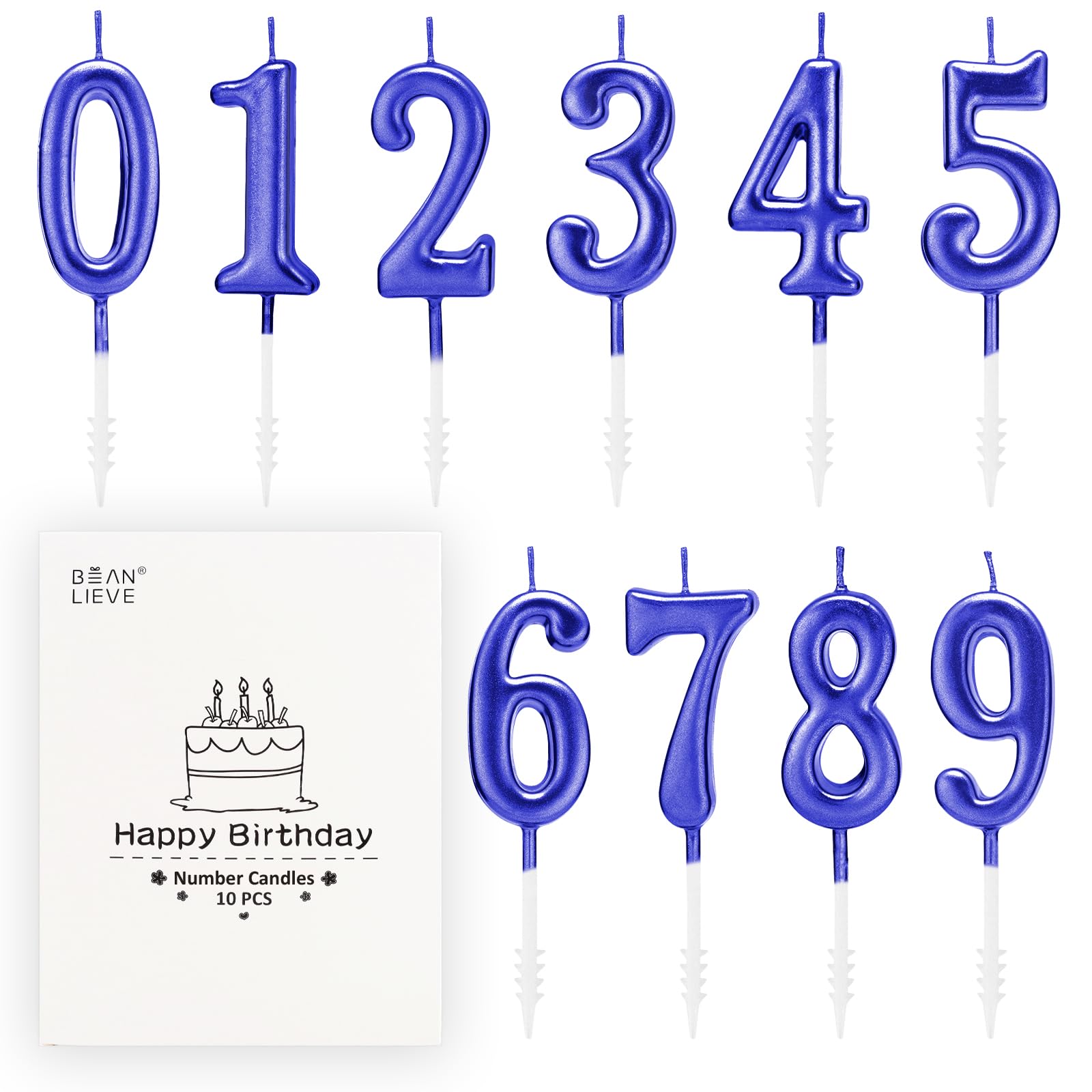 Beanlieve Blue Numeral Birthday Candles - Cake Numeric Candles Number 0 1 2 3 4 