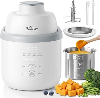 Bear Stainless Steel Baby Food Maker Processor, NutriEase 3-Stage Texture | OneStep Baby Puree Maker Steamer and Blender, Preset, Self-Clean&amp;Dishwasher safe, Effortless Healthy Homemade Baby Food Puree