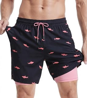 maamgic Men's 2-in-1 Swimming Trunks with Inner Shorts Quick-Drying