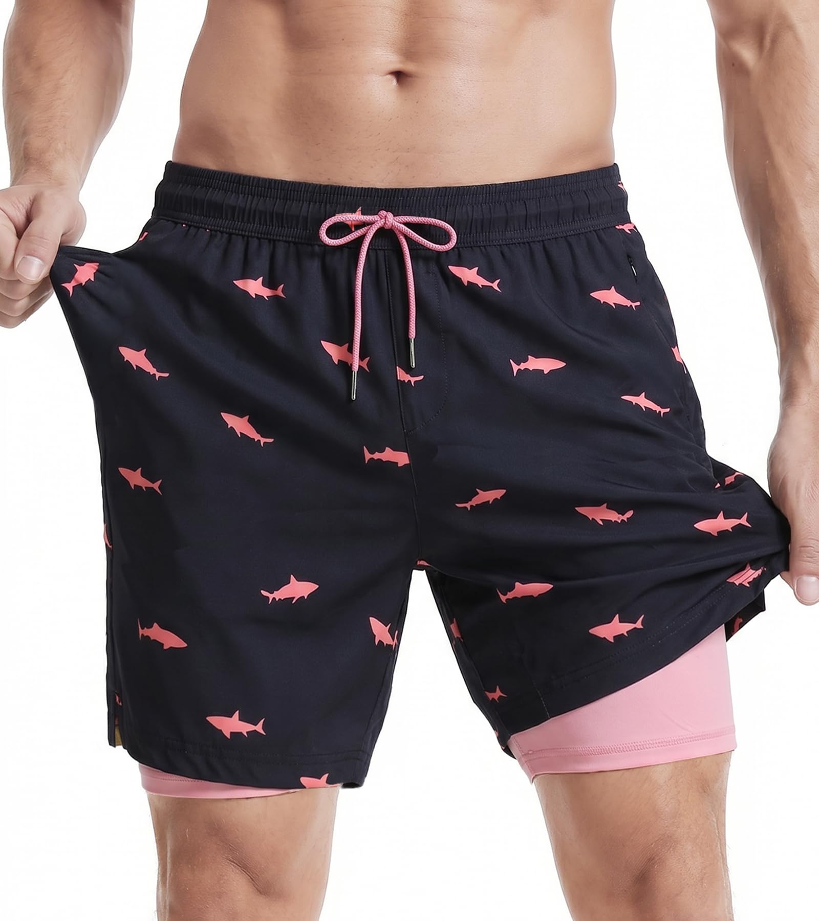 maamgic Men's 2-in-1 Swimming Trunks with Inner Shorts Quick-Drying