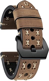 BINLUN Leather Watch Strap for Men Retro Handmade Leather Watch Band 20/22/24/26MM Replacement Thick Vintage Watch Straps