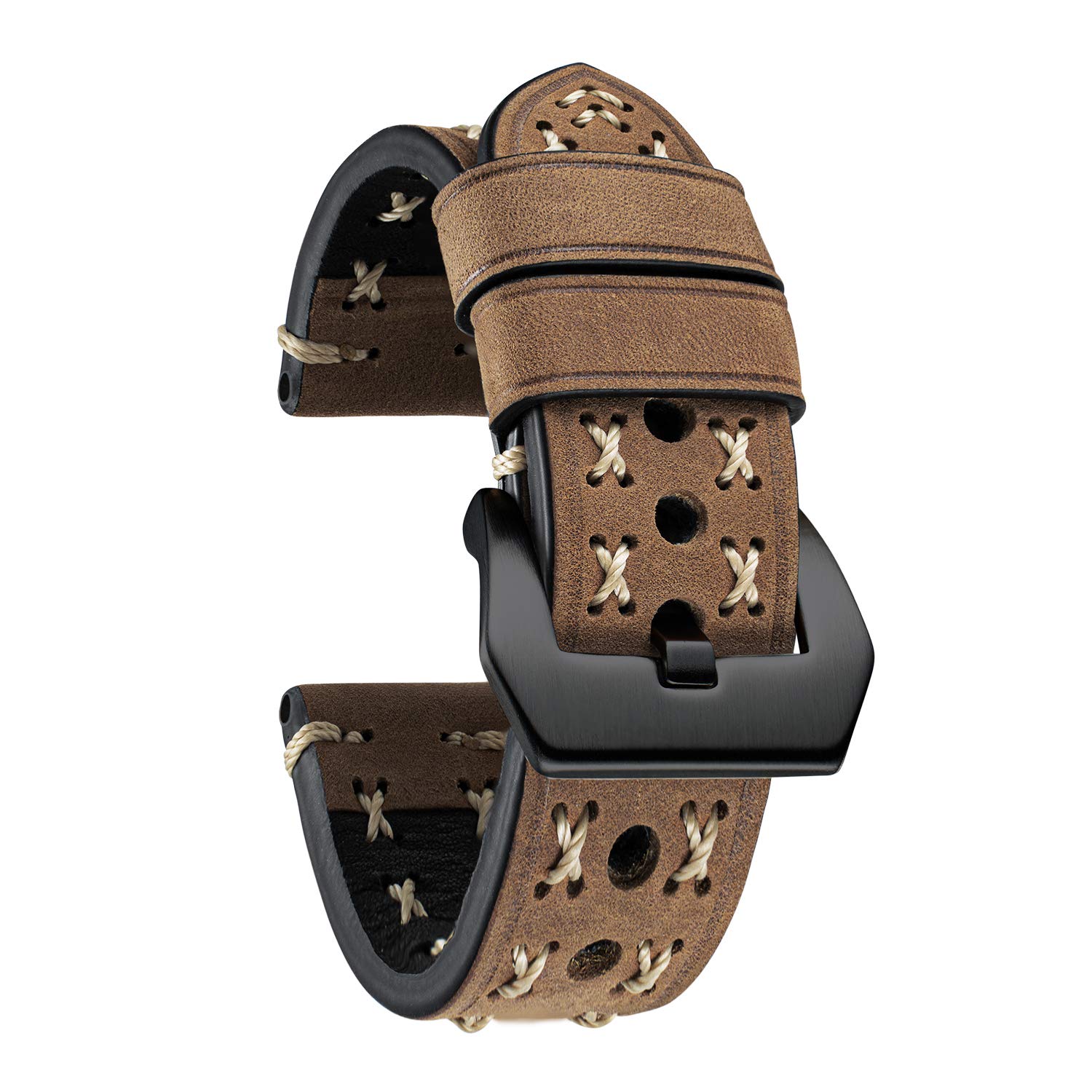 BINLUN Leather Watch Strap for Men Retro Handmade Leather Watch Band 20/22/24/26