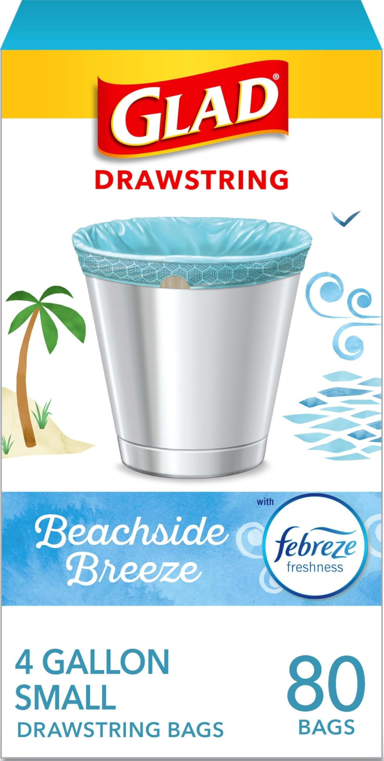 Glad Small Trash Bags, Great for Office, Bathrooms and Bedroom Bins, Beachside B
