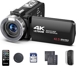 4K Camcorder Video Camera 42MP Vlogging Camera for YouTube | 3" 270° Rotating Screen, 18X Digital Zoom, Webcam Mode, Video Recorder with 32GB SD Card, 2 Batteries, Remote Control
