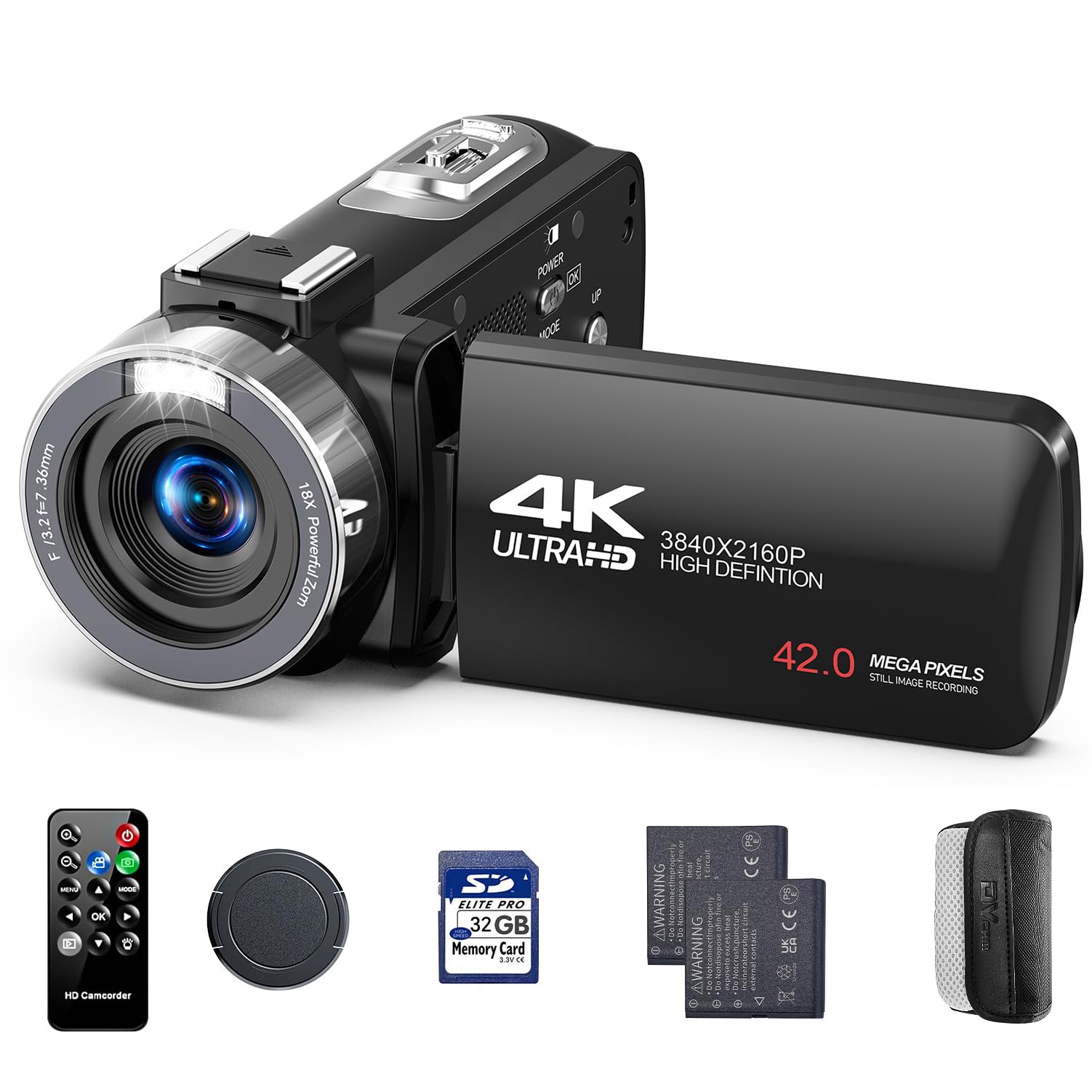 4K Camcorder Video Camera 42MP Vlogging Camera for YouTube | 3" 270° Rotating Sc