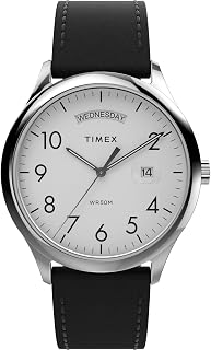 Timex Easy Reader - Reloj para Hombre de 40 mm, Pulsera en Piel Negra, Esfera Blanca, Caja en Tono Plateado TW2W68300
