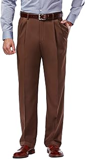 Haggar Hidden Expandable Waistband Classic Fit Pleated Front Gabardine Dress Pant - Mynx Gabardine - Men's Pleated Front Dress Pant with Hidden Expandable Waist