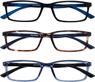 OPULIZE See - Reading Glasses Filter Set of 3 Blue Light Narrow Frame Spring Hinges Improve Sleep Gaming Computer Anti Glare Black Brown Blue Transparent Men Women BBB9-123 +2.50